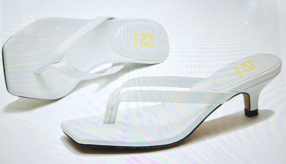 Lehoor WHITE Kitten Heels Flip-Flops Mules Thongs  Square Open Toe Sandals, 8.5